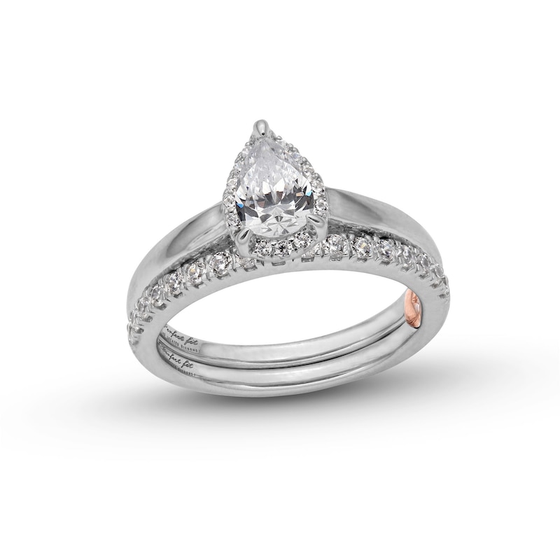 Main Image 1 of Perfect Fit 1.00 CT. T.W. Pear-Shaped Certified Lab-Grown Diamond Frame Bridal Set in 14K White Gold (F/SI2)