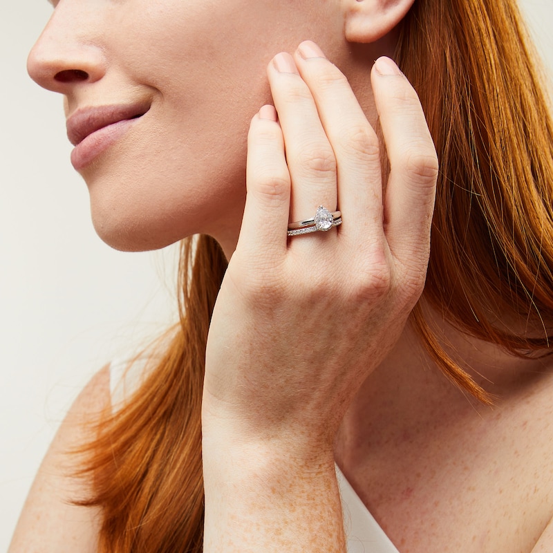 Main Image 2 of Perfect Fit 1.00 CT. T.W. Pear-Shaped Certified Lab-Grown Diamond Frame Bridal Set in 14K White Gold (F/SI2)
