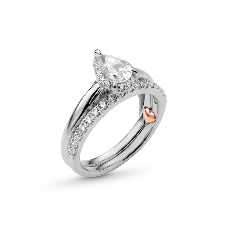 Main Image 3 of Perfect Fit 1.00 CT. T.W. Pear-Shaped Certified Lab-Grown Diamond Frame Bridal Set in 14K White Gold (F/SI2)