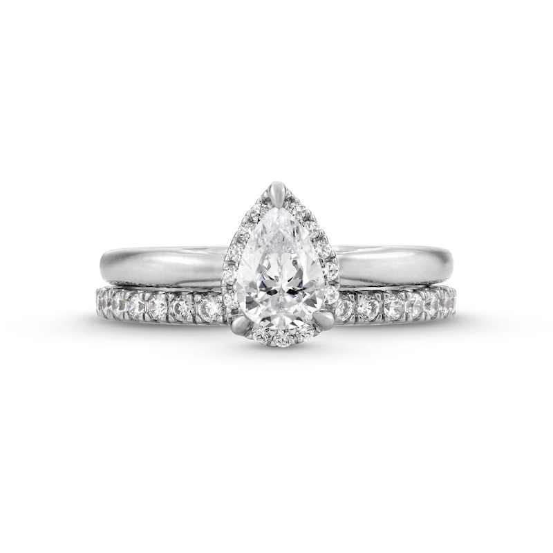 Main Image 4 of Perfect Fit 1.00 CT. T.W. Pear-Shaped Certified Lab-Grown Diamond Frame Bridal Set in 14K White Gold (F/SI2)