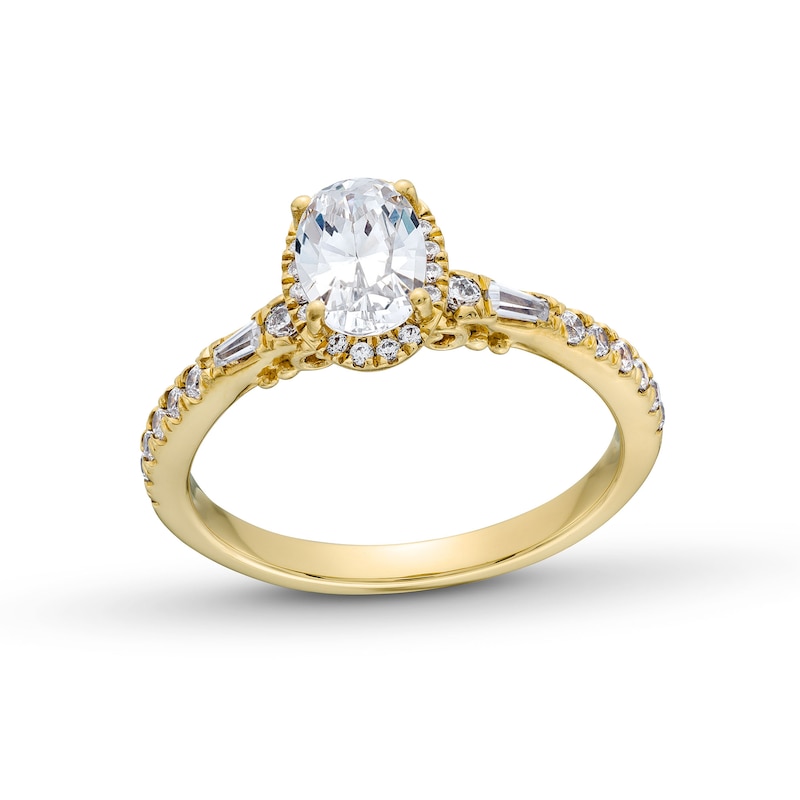 Main Image 1 of Oval Canadian Certified Centre Diamond 1.10 CT. T.W. Frame Engagement Ring in 18K Gold (I/SI2)