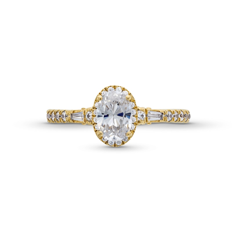 Main Image 4 of Oval Canadian Certified Centre Diamond 1.10 CT. T.W. Frame Engagement Ring in 18K Gold (I/SI2)
