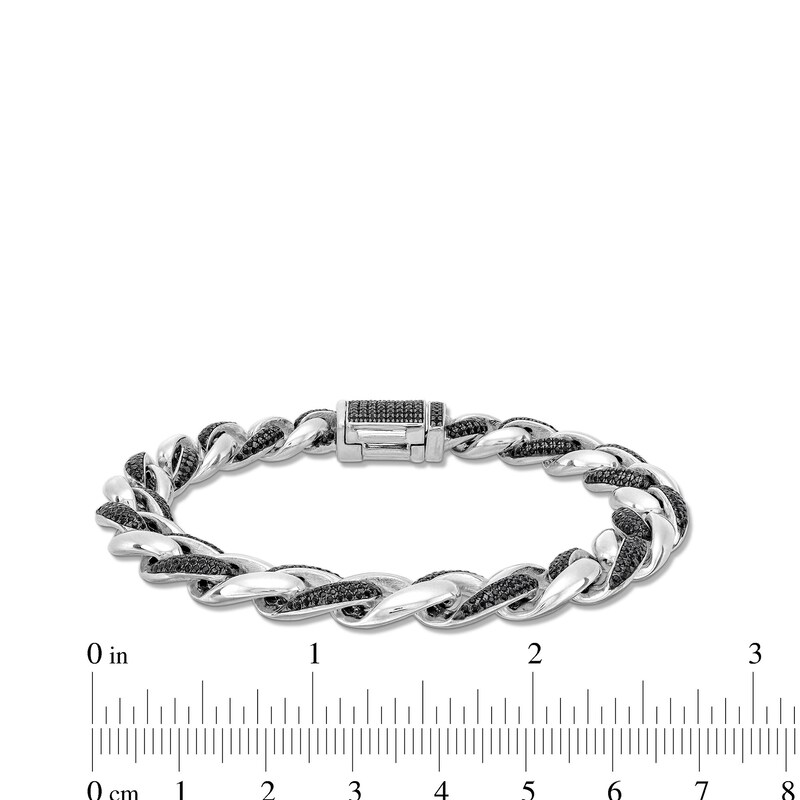 2.00 CT. T.W. Black Diamond Oval Curb Chain Bracelet in Sterling Silver - 7.25”