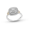 Thumbnail Image 1 of 0.18 CT. T.W. Multi-Diamond Double Cushion-Shaped Frame Vintage-Style Promise Ring in Sterling Silver and 10K Gold
