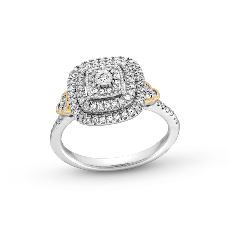 0.18 CT. T.W. Multi-Diamond Double Cushion-Shaped Frame Vintage-Style Promise Ring in Sterling Silver and 10K Gold