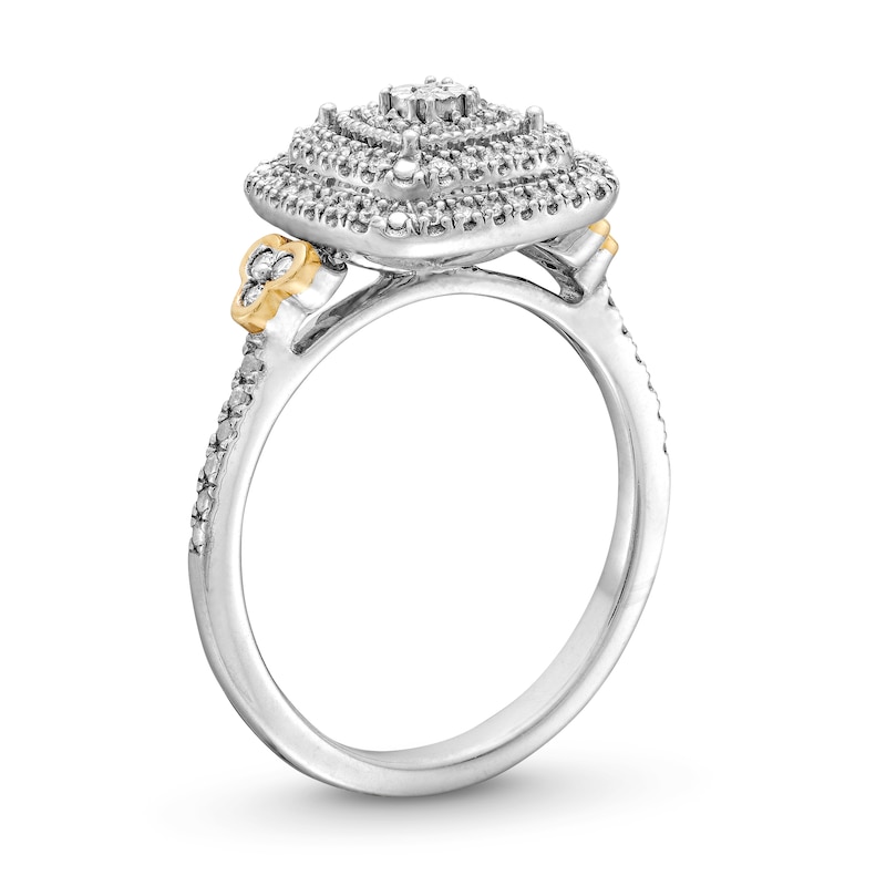 Main Image 3 of 0.18 CT. T.W. Multi-Diamond Double Cushion-Shaped Frame Vintage-Style Promise Ring in Sterling Silver and 10K Gold