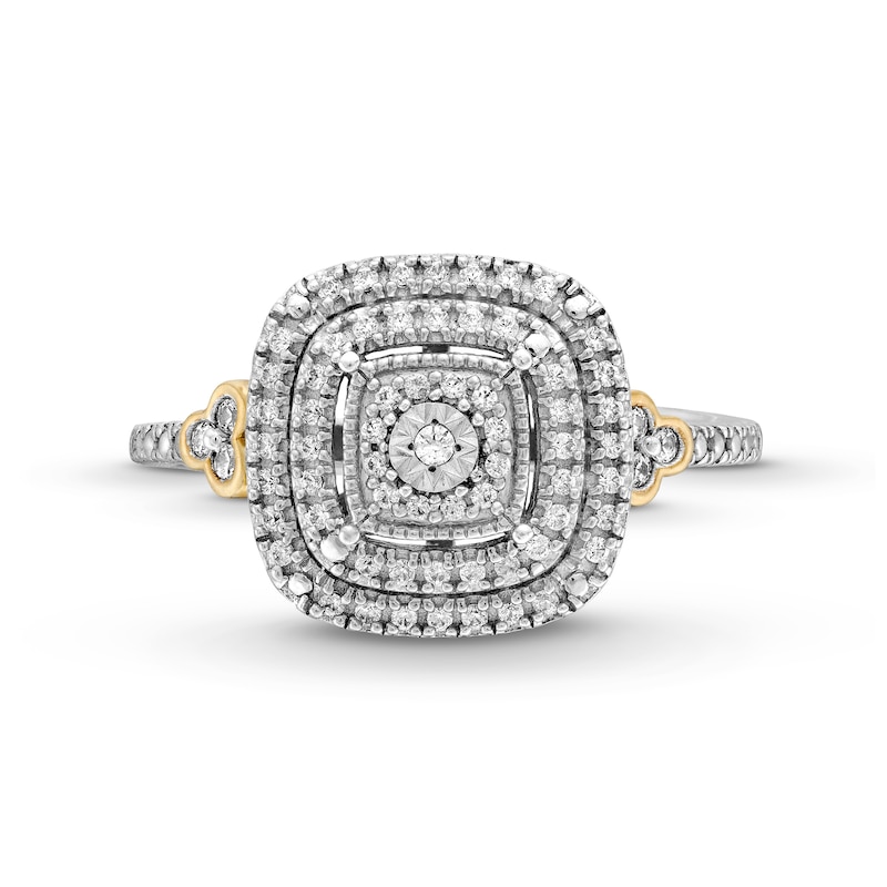 Main Image 4 of 0.18 CT. T.W. Multi-Diamond Double Cushion-Shaped Frame Vintage-Style Promise Ring in Sterling Silver and 10K Gold