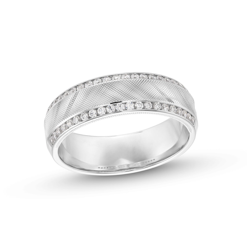 0.40 CT. T.W. Diamond Edge Textured Centre Anniversary Band in 10K White Gold