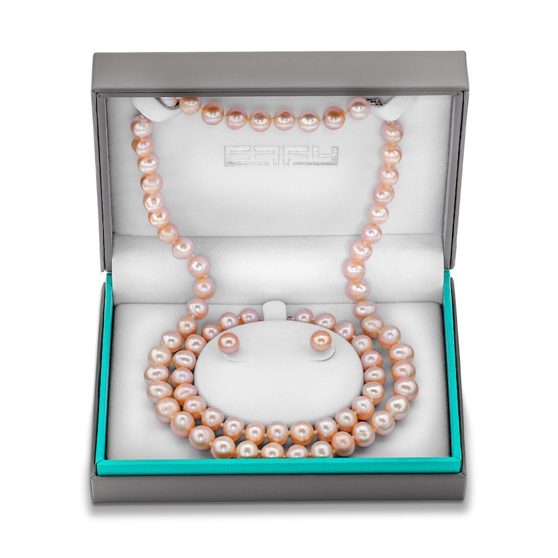 Main Image 1 of EFFY™ Collection Pink Freshwater Cultured Pearl Necklace, Bracelet and Stud Earrings Set with 14K Rose Gold Clasp
