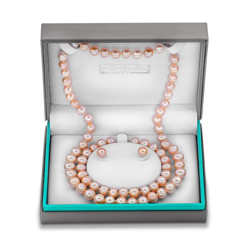 EFFY™ Collection Pink Cultured Freshwater Pearl Necklace, Bracelet and Stud Earrings Set with 14K Rose Gold Clasp|Peoples Jewellers