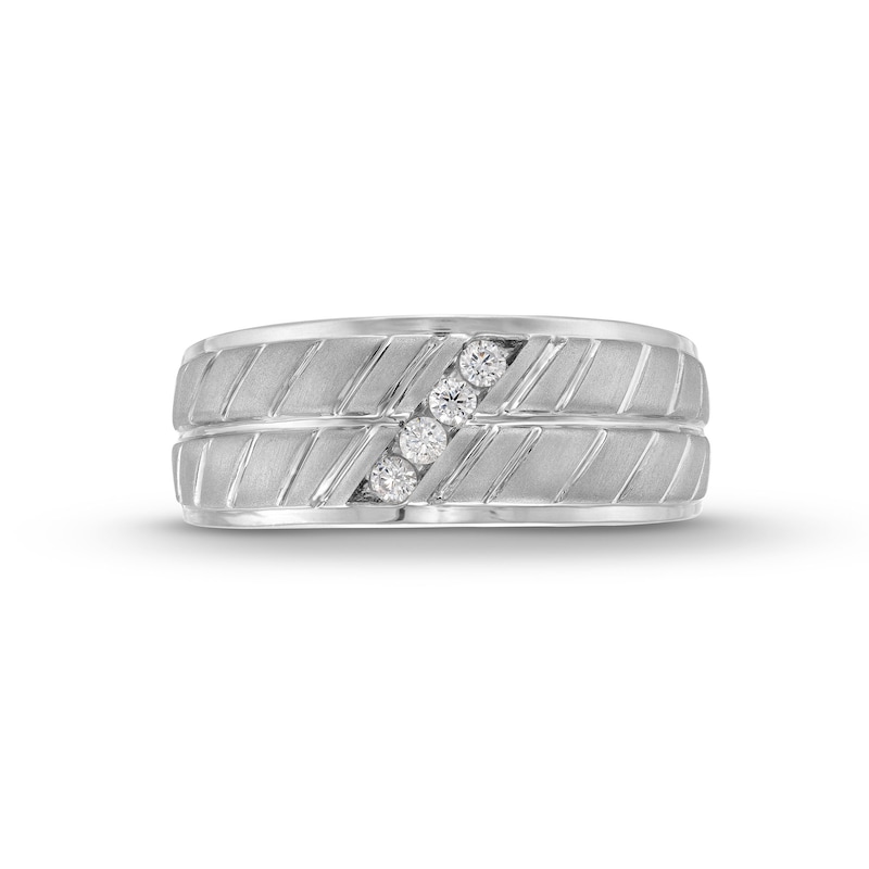 0.12 CT. T.W. Diamond Four Stone Slant Pattern Anniversary Band in 10K White Gold