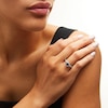 Thumbnail Image 2 of Blue Sapphire and 0.30 CT. T.W. Diamond Frame Double Row Shank Ring in 10K White Gold