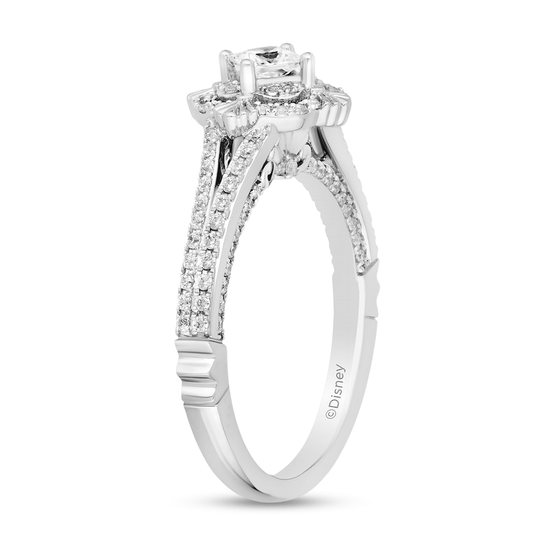 Main Image 2 of Enchanted Disney Ariel 0.69 CT. T.W. Princess-Cut Diamond Scallop Frame Split Shank Engagement Ring in 14K White Gold