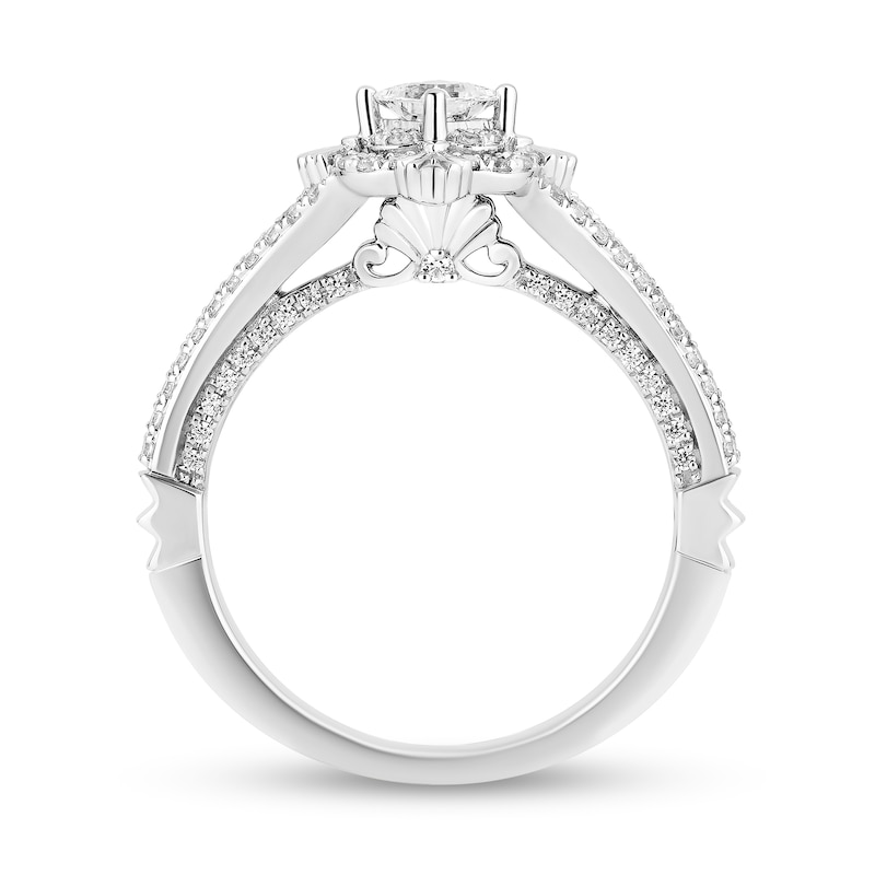 Main Image 3 of Enchanted Disney Ariel 0.69 CT. T.W. Princess-Cut Diamond Scallop Frame Split Shank Engagement Ring in 14K White Gold