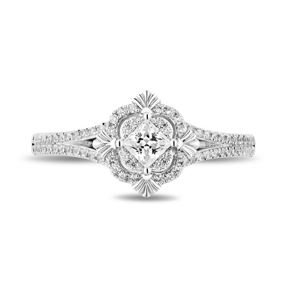 Enchanted Disney Ariel 0.69 CT. T.W. Princess-Cut Diamond Scallop Frame Split Shank Engagement Ring in 14K White Gold