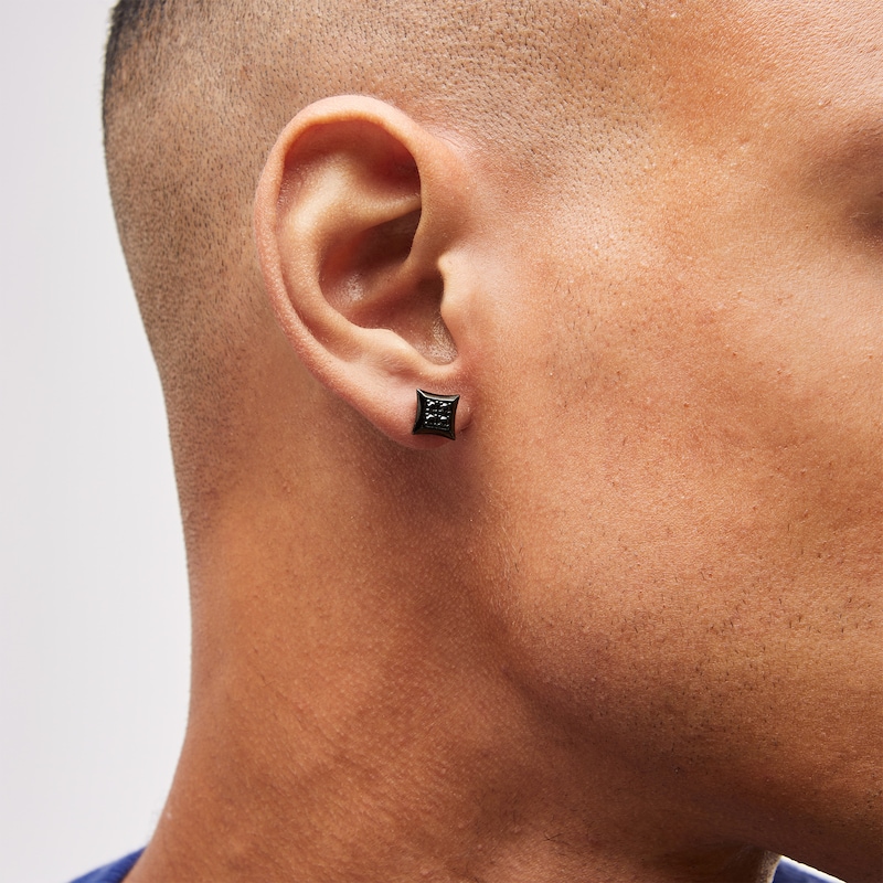 Main Image 2 of Vera Wang Men 0.23 CT. T.W. Black Diamond Square Stud Earrings in Sterling Silver with Black Ruthenium