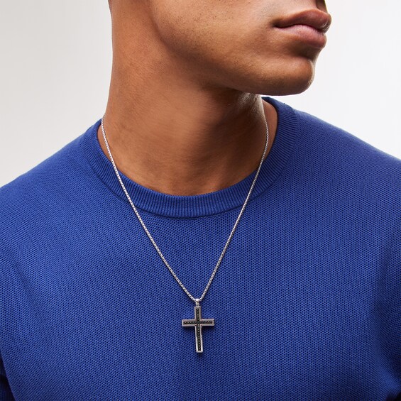 Vera Wang Men 0.95 CT. T.W. Black Diamond Cross Pendant in Sterling Silver and Black Ruthenium - 22"