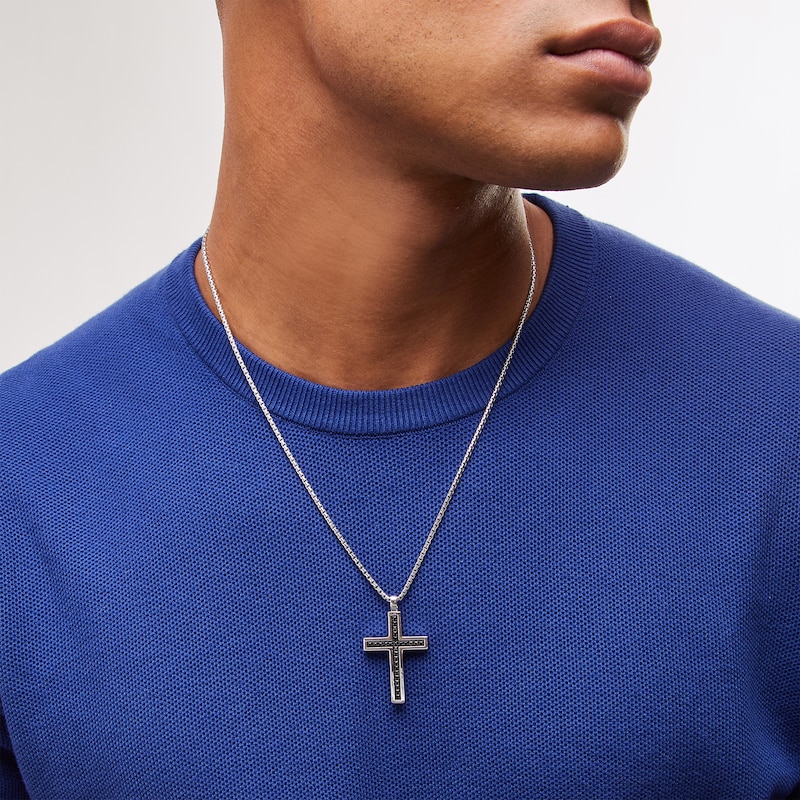 Main Image 2 of Vera Wang Men 0.95 CT. T.W. Black Diamond Cross Pendant in Sterling Silver and Black Ruthenium - 22"