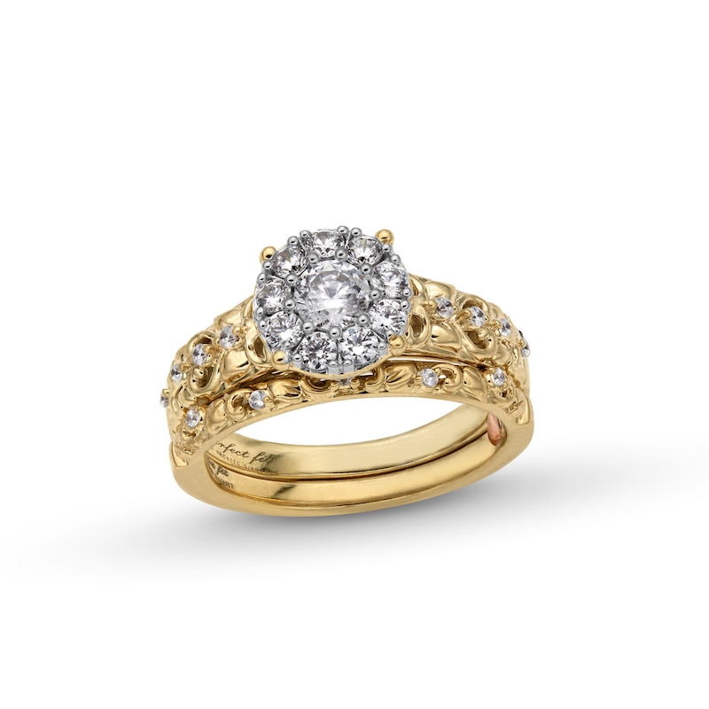 Main Image 1 of Perfect Fit 0.75 CT. T.W. Certified Lab-Grown Diamond Frame Ornate Bridal Set in 14K Gold (F/SI2)