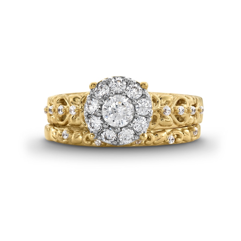 Main Image 4 of Perfect Fit 0.75 CT. T.W. Certified Lab-Grown Diamond Frame Ornate Bridal Set in 14K Gold (F/SI2)