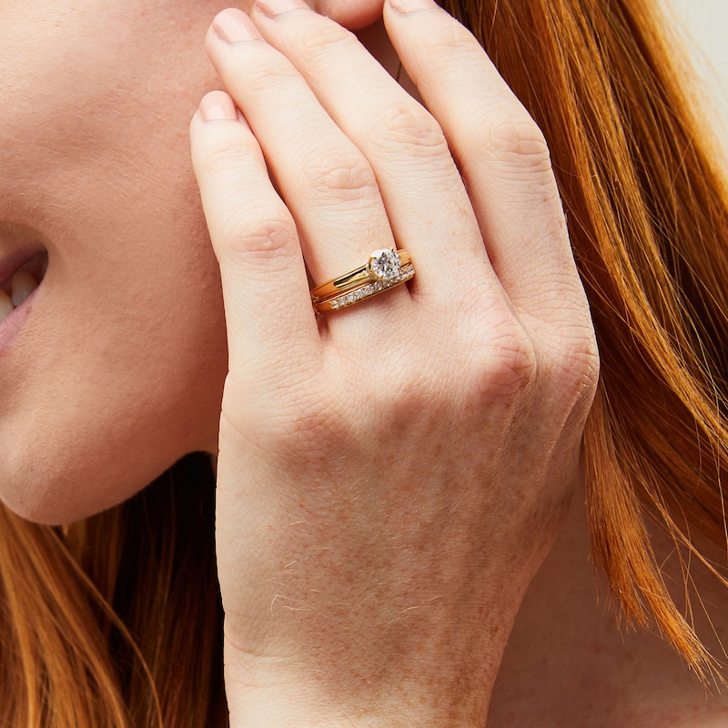 Main Image 2 of Perfect Fit 1.00 CT. T.W. Certified Lab-Grown Diamond Vintage-Style Bridal Set in 14K Gold (F/SI2)