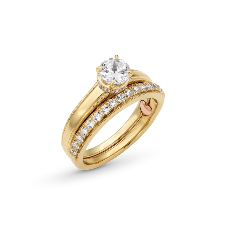 Main Image 3 of Perfect Fit 1.00 CT. T.W. Certified Lab-Grown Diamond Vintage-Style Bridal Set in 14K Gold (F/SI2)