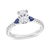 Thumbnail Image 1 of Vera Wang Love Collection 1.18 CT. T.W. Oval Certified Diamond and Blue Sapphire Engagement Ring in 14K White Gold