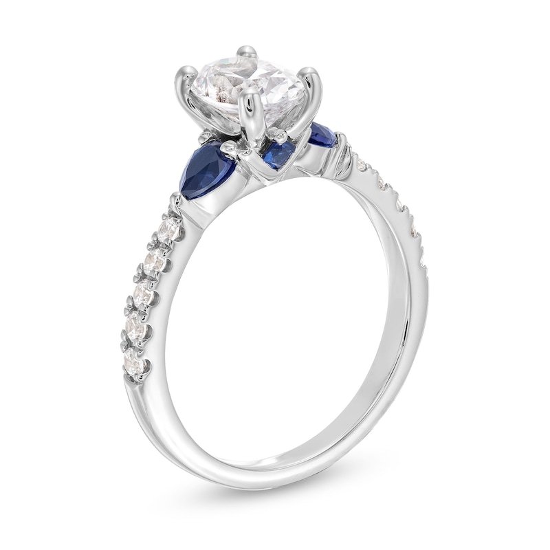 Main Image 3 of Vera Wang Love Collection 1.18 CT. T.W. Oval Certified Diamond and Blue Sapphire Engagement Ring in 14K White Gold