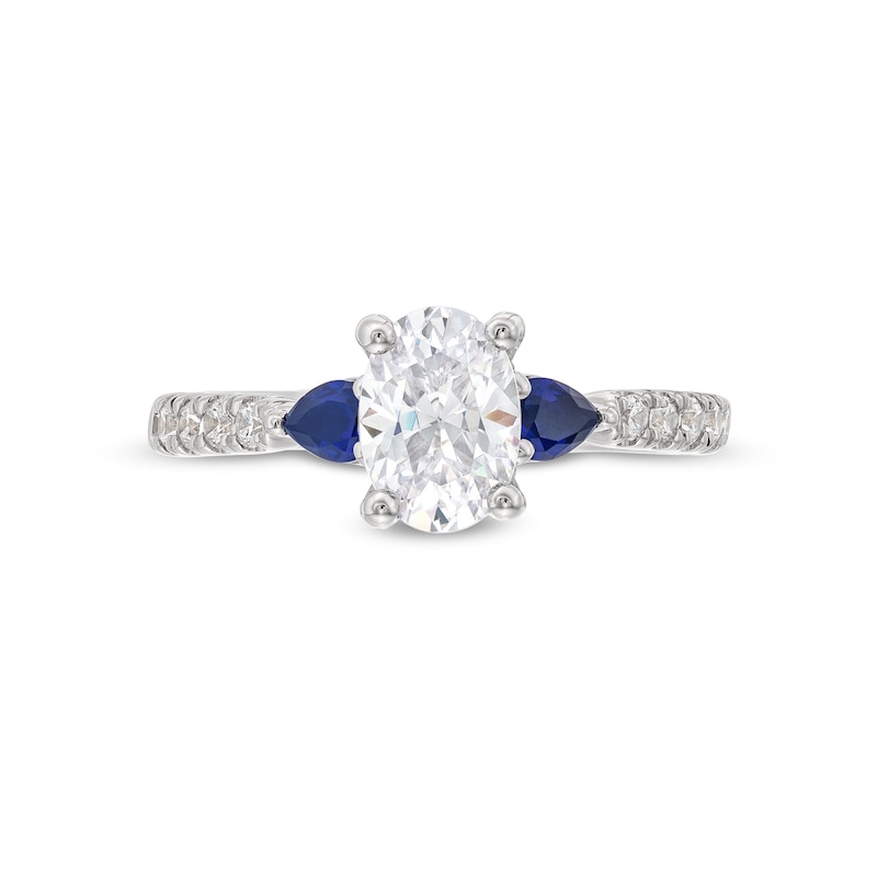 Main Image 4 of Vera Wang Love Collection 1.18 CT. T.W. Oval Certified Diamond and Blue Sapphire Engagement Ring in 14K White Gold
