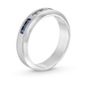Thumbnail Image 3 of Blue Sapphire and 0.10 CT. T.W. Diamond Trios Bevelled Edge Anniversary Band in 10K White Gold