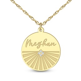 18.0mm Diamond Accent Engravable Sunburst Disc Pendant (1 Line)