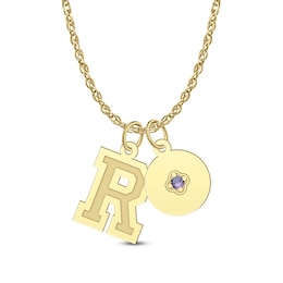 Birthstone Initial Two Piece Charm Pendant (1 Stone and Initial)