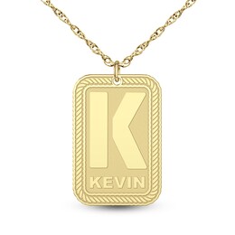 Brushed Engravable Initial and Name Rope Frame Dog Tag Pendant (1 Initial and Line) - 22"