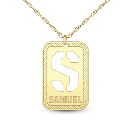 Engravable Name with Cutout Initial Rope Frame Dog Tag Pendant (1 Initial and Line) - 22"