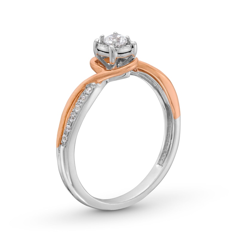 Main Image 3 of 0.20 CT. T.W. Diamond Miracle Swirl Bypass Frame Engagement Ring in 10K Two-Tone Gold