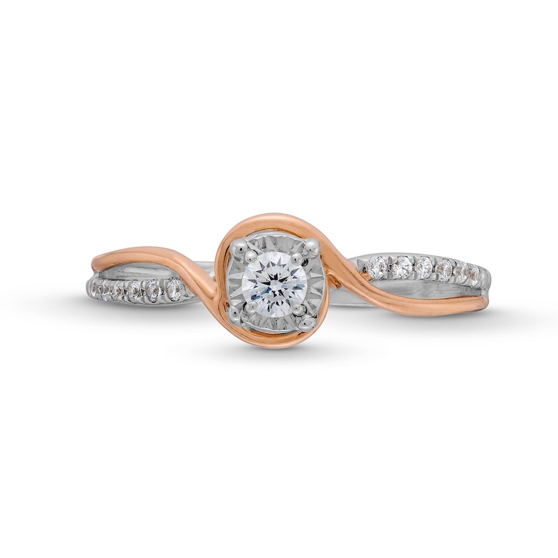 Main Image 4 of 0.20 CT. T.W. Diamond Miracle Swirl Bypass Frame Engagement Ring in 10K Two-Tone Gold
