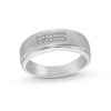 Thumbnail Image 1 of 0.10 CT. T.W. Diamond Double Row Stepped Edge Anniversary Band in 10K White Gold