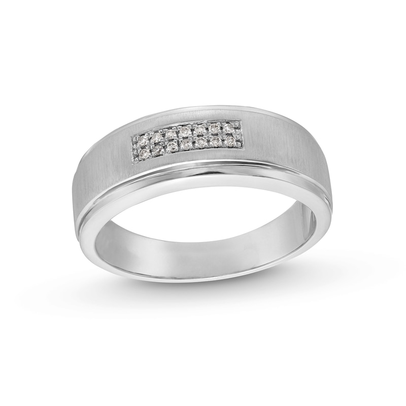 0.10 CT. T.W. Diamond Double Row Stepped Edge Anniversary Band in 10K White Gold