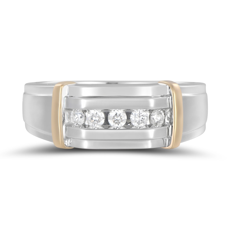 Main Image 1 of 0.25 CT. T.W. Diamond Five Stone Collar Stepped Edge Anniversary Band in 10K Two-Tone Gold