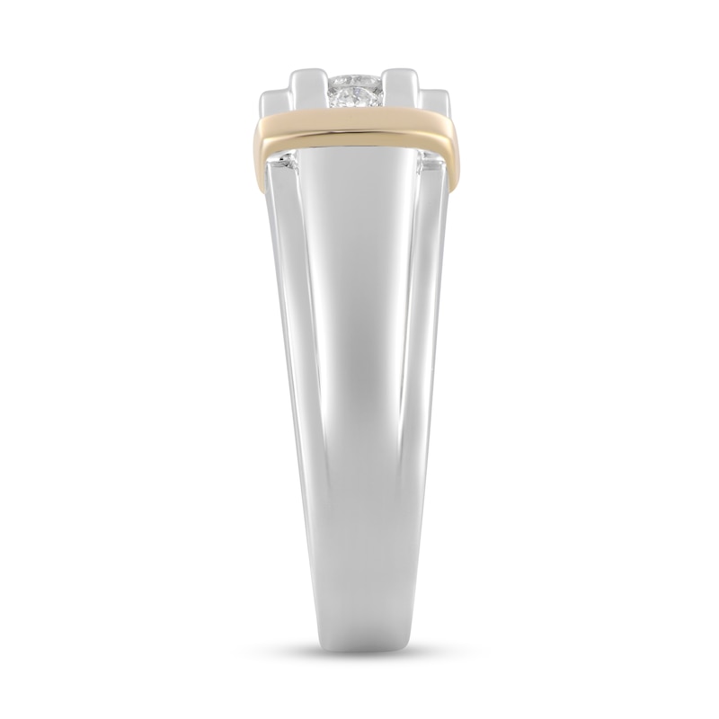 Main Image 2 of 0.25 CT. T.W. Diamond Five Stone Collar Stepped Edge Anniversary Band in 10K Two-Tone Gold