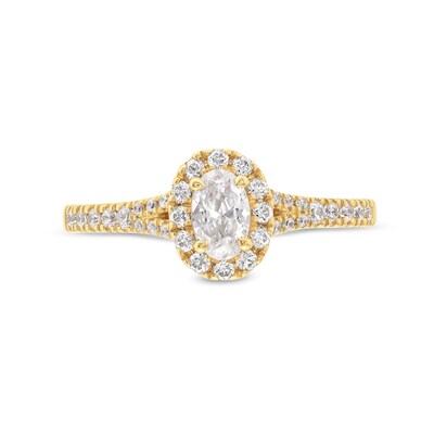 Vera Wang Love Collection 0.58 CT. T.W. Oval Diamond Frame Split Shank Engagement Ring in 14K Gold