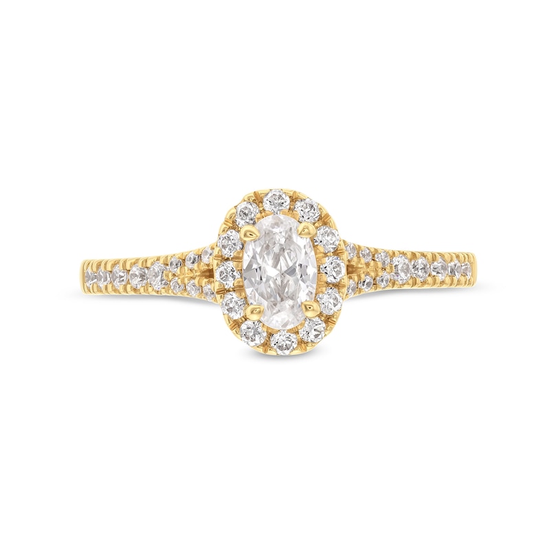 Main Image 4 of Vera Wang Love Collection 0.58 CT. T.W. Oval Diamond Frame Split Shank Engagement Ring in 14K Gold