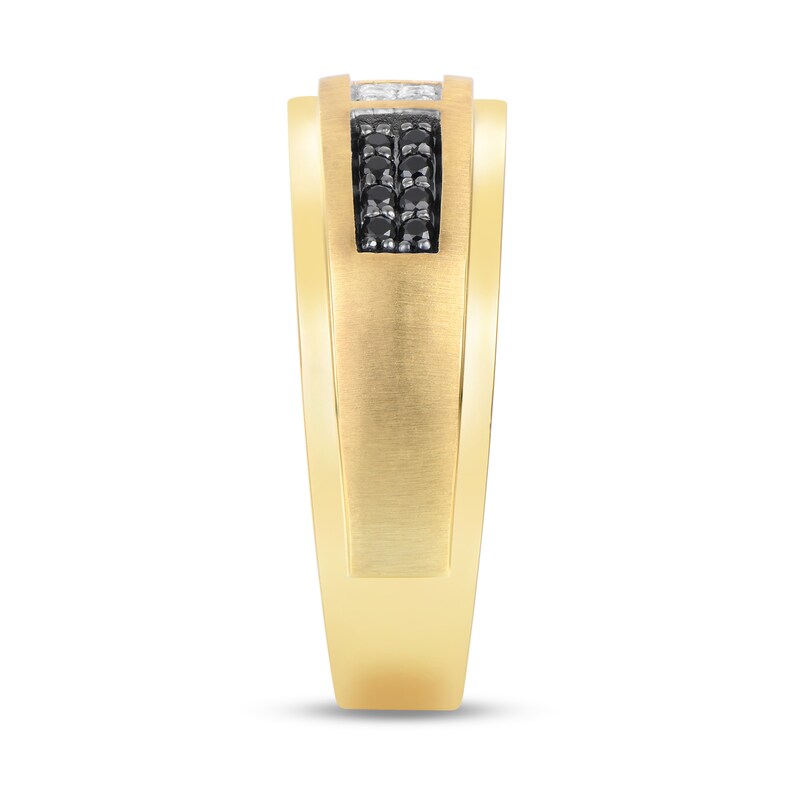Main Image 2 of 0.25 CT. T.W. Black and White Diamond Double Row Stepped Edge Anniversary Band in 10K Gold