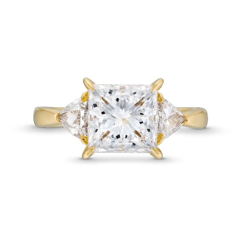 Main Image 4 of 3.50 CT. T.W. Princess and Trillion-Cut Certified Lab-Grown Diamond Three Stone Engagement Ring in 14K Gold (F/VS2)