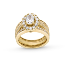 2.00 CT. T.W. Oval Certified Lab-Grown Diamond Frame Vintage-Style Bridal Set in 14K Gold (F/VS2)