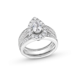 2.00 CT. T.W. Pear-Shaped Certified Lab-Grown Diamond Frame Vintage-Style Bridal Set in 14K White Gold (F/VS2)