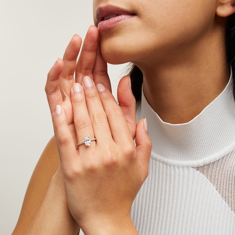 Main Image 2 of 1.75 CT. T.W. Oval Certified Lab-Grown Diamond Engagement Ring in 14K Gold (F/VS2)