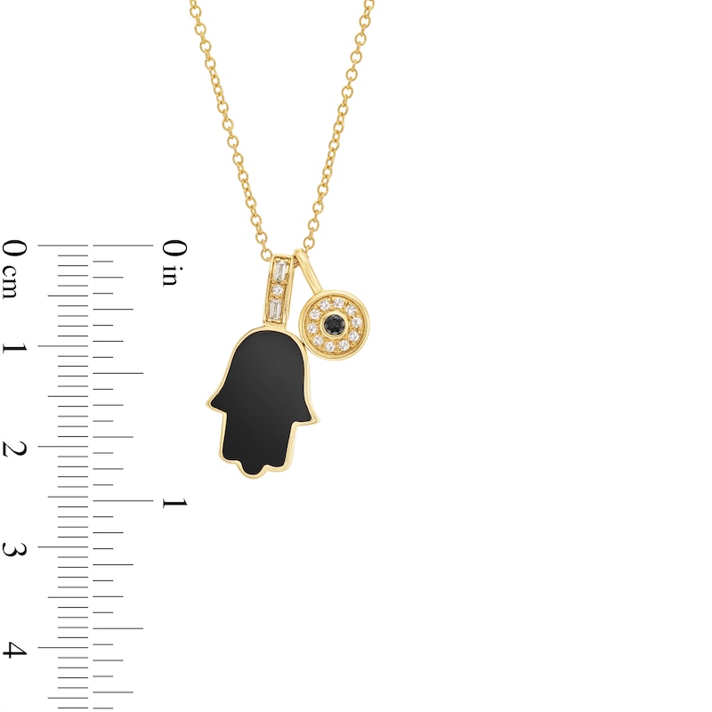 Main Image 4 of EFFY™ Collection Onyx and 0.085 CT. T.W. Diamond Hamsa and Evil Eye Double Charm Pendant in 14K Gold