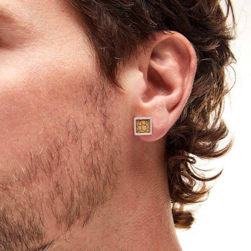 Main Image 2 of 0.25 CT. T.W. Diamond Square Nugget Stud Earrings in 10K Gold