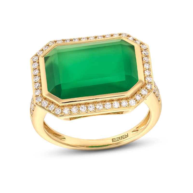Main Image 1 of EFFY™ Collection Sideways Emerald-Cut Green Onyx and 0.29 CT. T.W. Diamond Frame Ring in 14K Gold